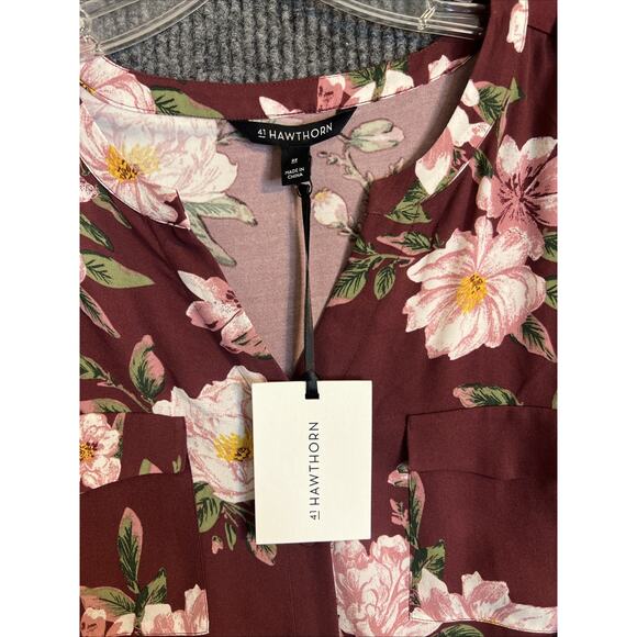 41 Hawthorn Womens Blouse Plus Size 2X Burgundy Floral Button Front Boho Office - Picture 2 of 10